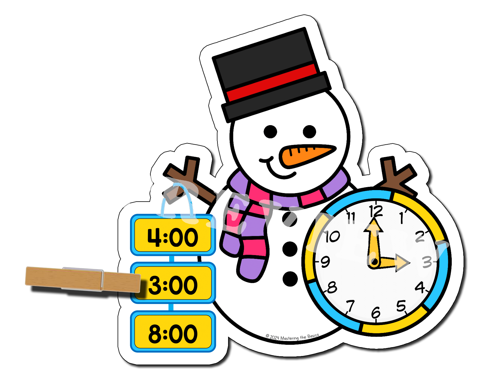 Snowman Time to the Hour Clip Cards